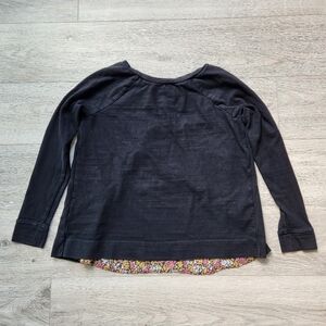 Loft Black Long Sleeve Floral Top Womens Xs Pink Yellow Split Back